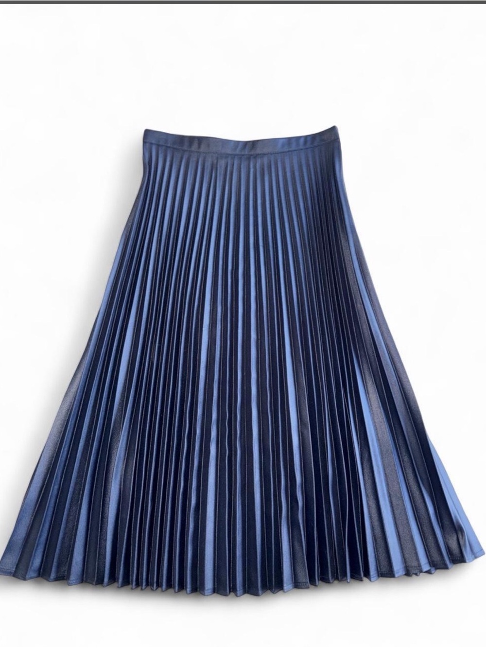 DO+BE Navy Pleated Midi Skirt with Subtle Shine